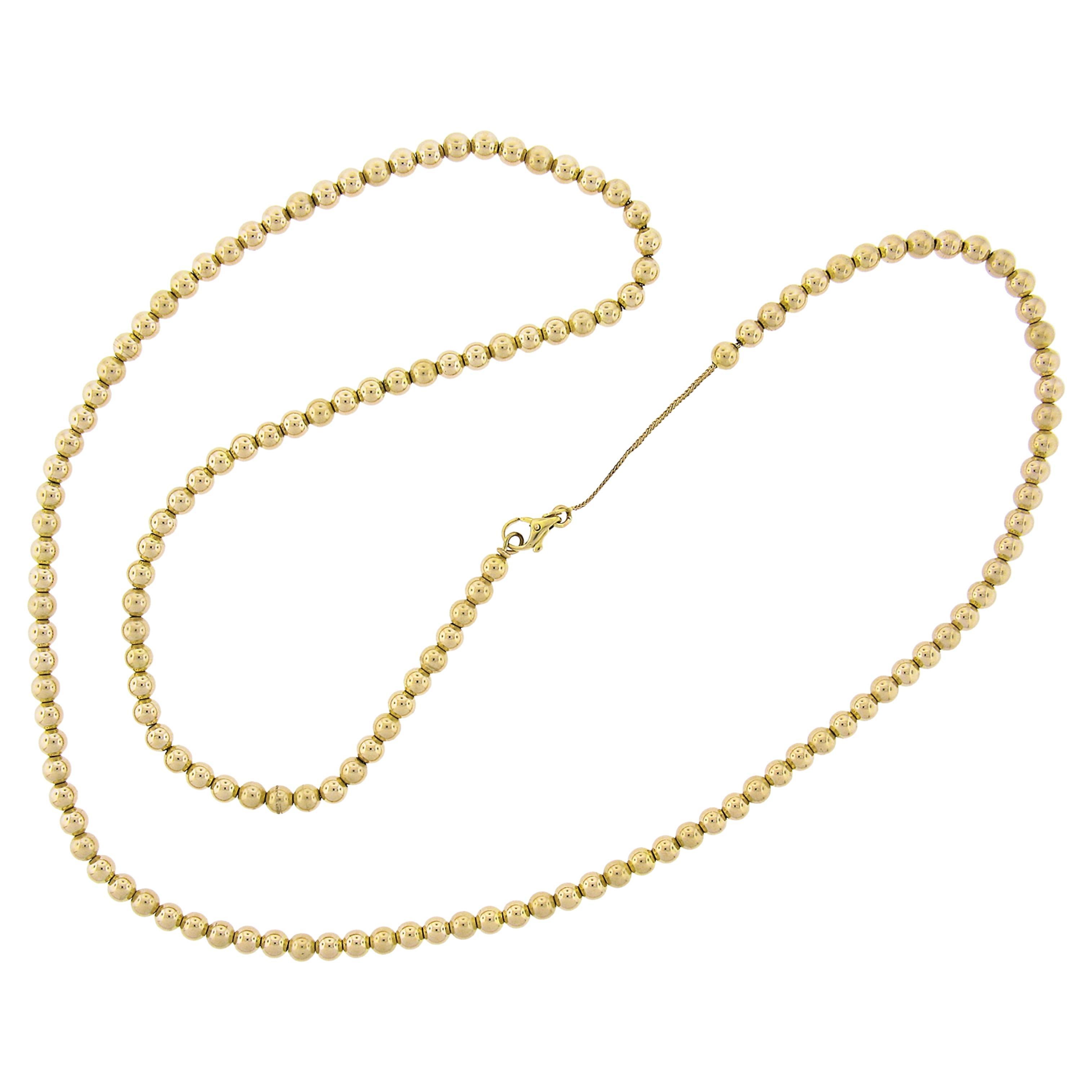 Vintage Italian 14k Gold Round Bead Ball on Wheat Link Chain Necklace For Sale