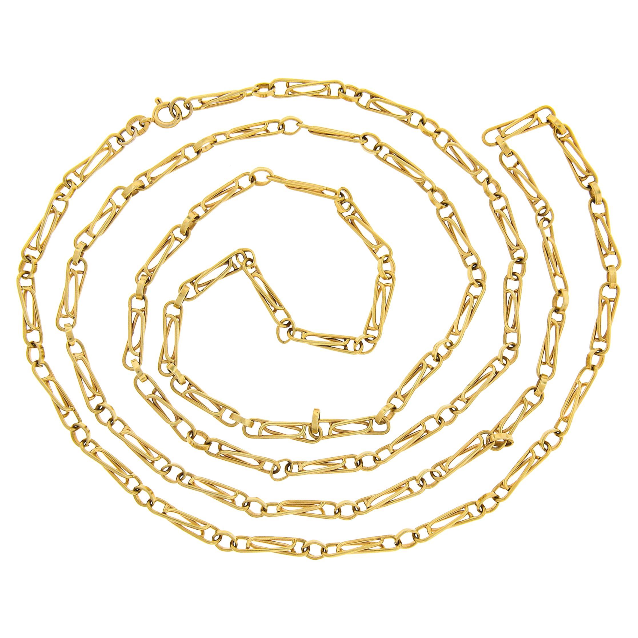 Vintage Italian 14k Gold 40" Long Interlocking Paperclip Link Chain Necklace en vente
