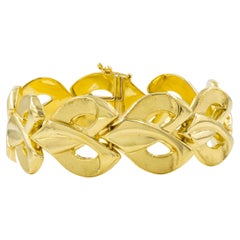 Bracelet italien vintage en or 14 carats avec maillons stylisés en forme de cœur