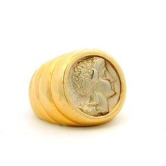 Vintage Italian 14K Gold Ancient Greek Coin Bombe Statement Ring
