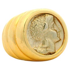 Vintage Italian 14K Gold Ancient Greek Coin Bombe Statement Ring