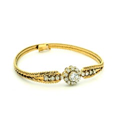 Vintage Italian 14K Gold Diamond Flexible Bangle Bracelet Circa 1970