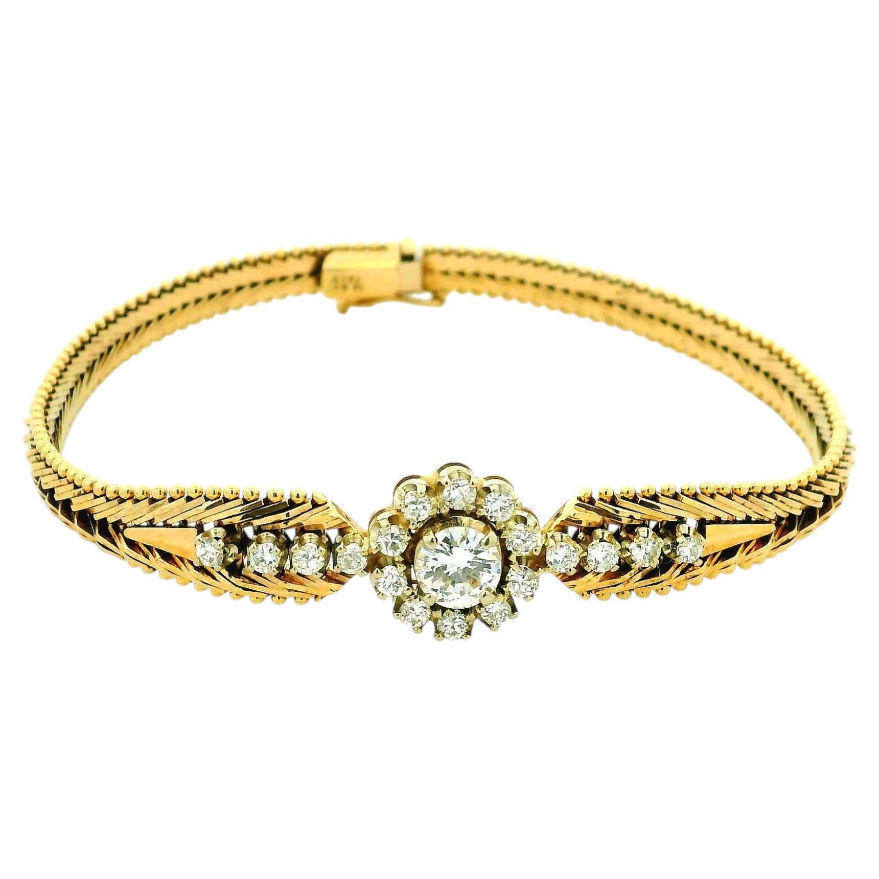 Vintage Italian 14K Gold Diamond Flexible Bangle Bracelet Circa 1970