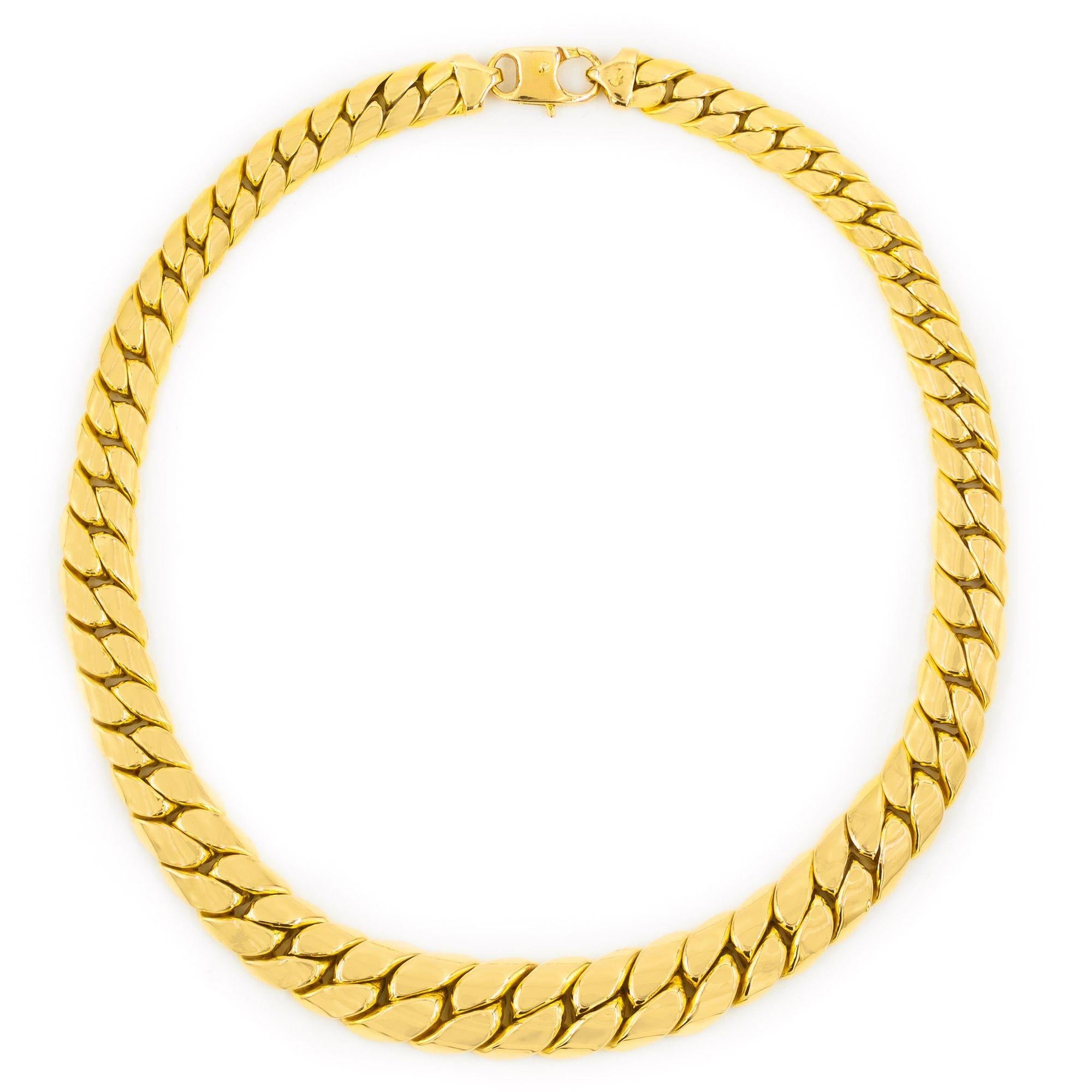Modern Vintage Italian 14k Gold Herringbone Graduated Chain Link Necklace