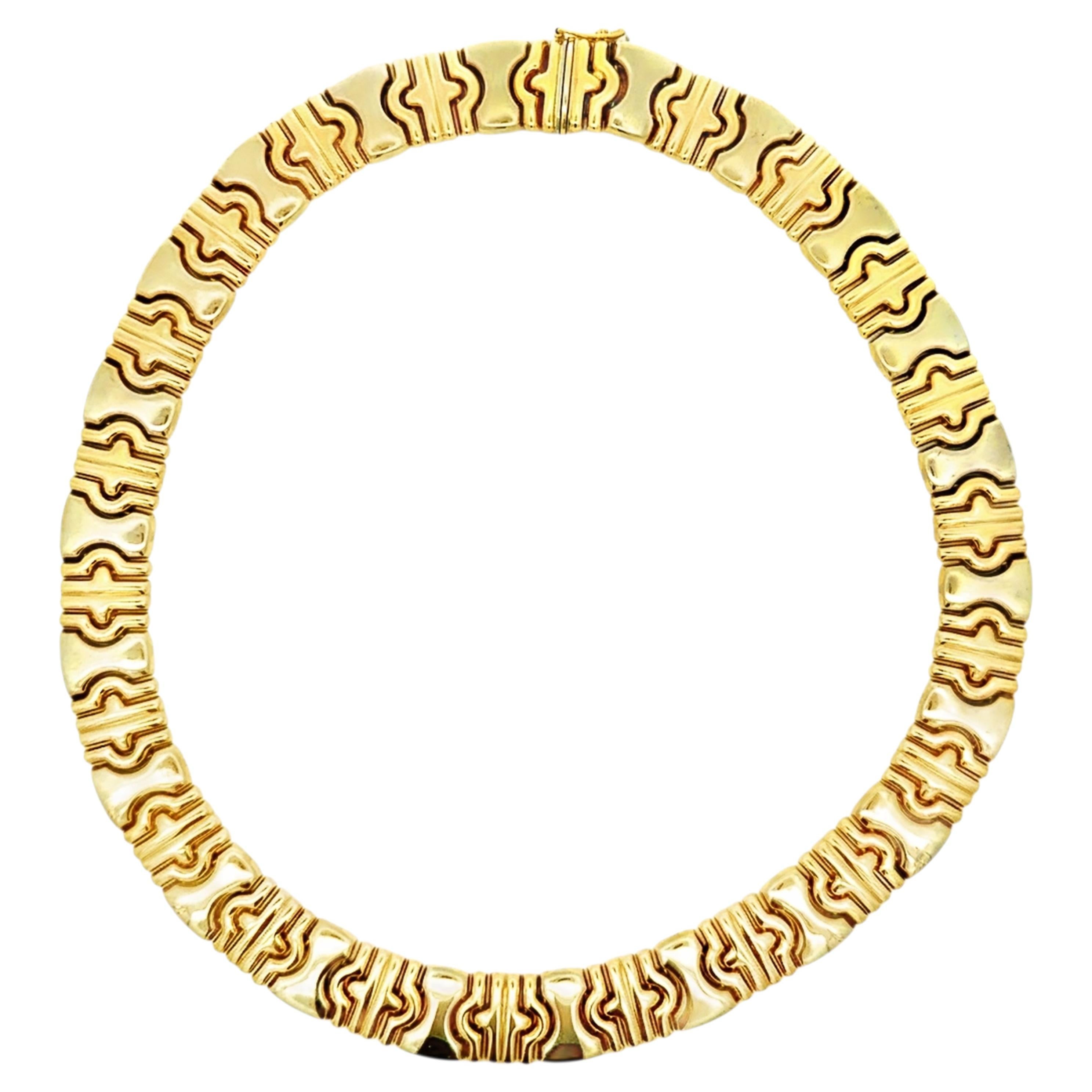 Vintage Italian 14K Gold Sculptural Modernist Link Necklace, Heavy 62 Grams