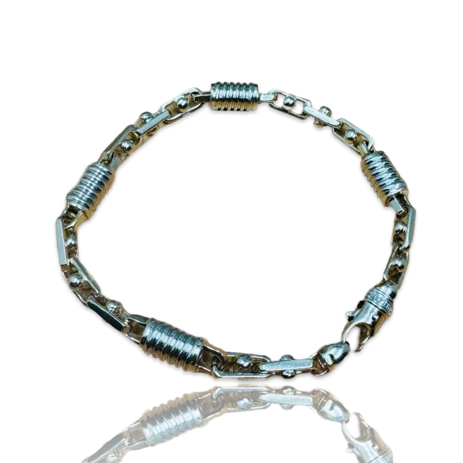 Men's Vintage Italian 14K Gold Two-Tone Men’s 8mm Bracelet Fancy High-End Design For Sale