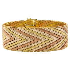 Bracelet italien vintage à maillons en or tricolore 14 carats à motif de chevrons