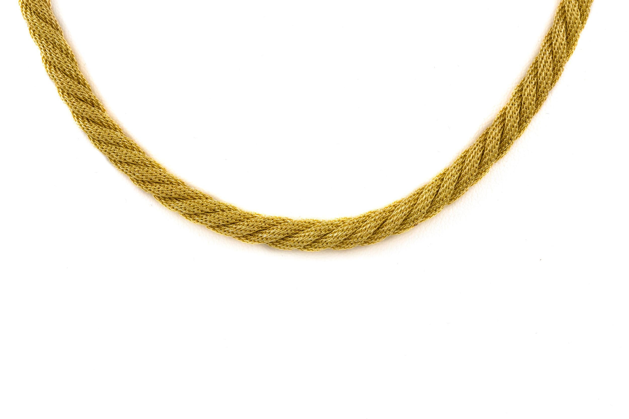 Mid-Century Modern Vintage Italian 14k Yellow Gold Mesh Choker Necklace For Sale