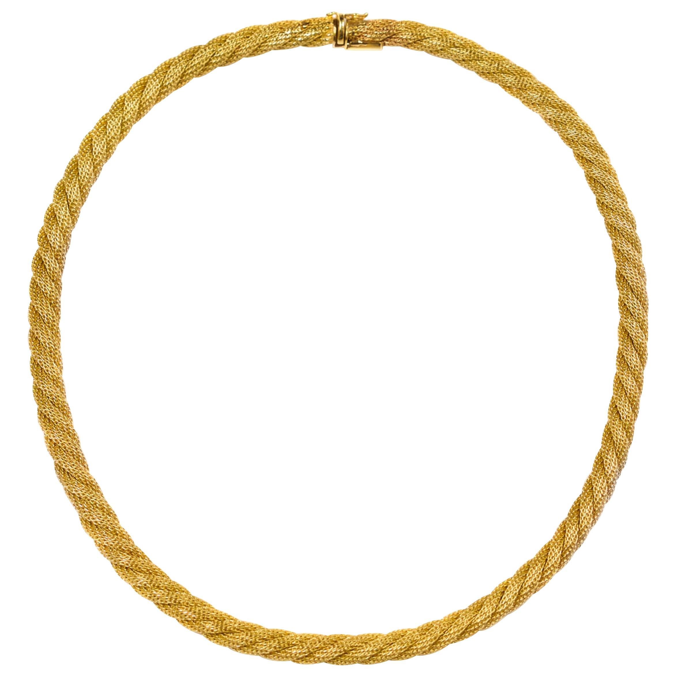 Vintage Italian 14k Yellow Gold Mesh Choker Necklace For Sale