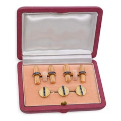 Vintage Italian 14k Yellow Gold Sapphire Cufflinks Set