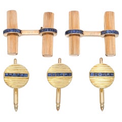 Vintage Italian 14k Yellow Gold Sapphire Cufflinks Set