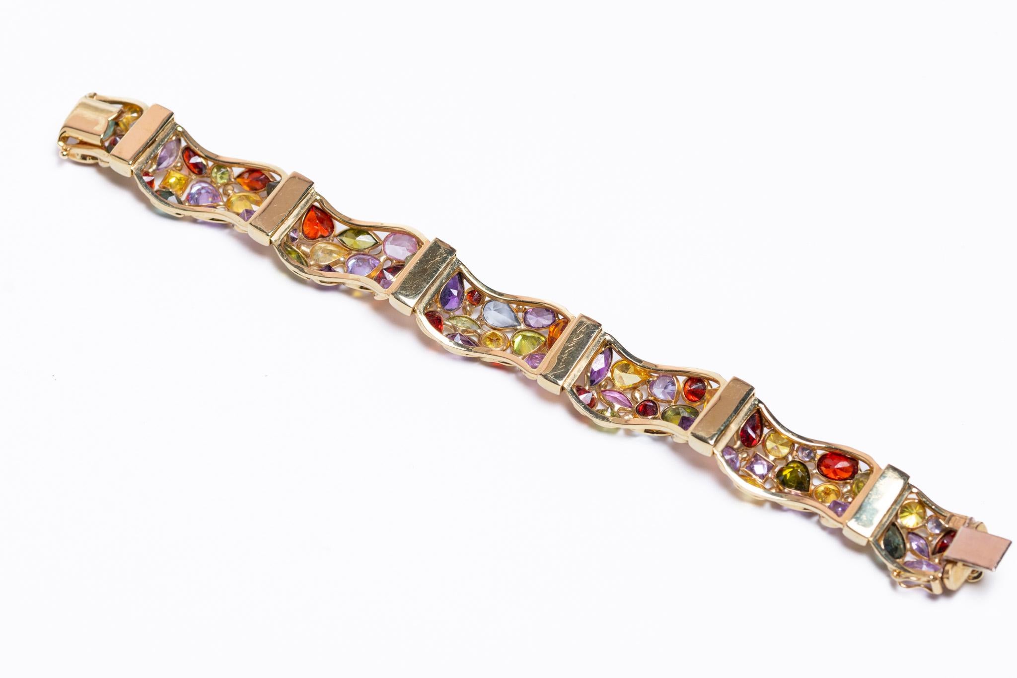 Pulsera vintage italiana de oro amarillo de 14 quilates con piedras preciosas naturales, c. 1990 en venta 8