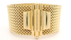 Vintage Italian 14k Yellow Gold Wide Woven Mesh Strap Bracelet w/ Slide Clasp
