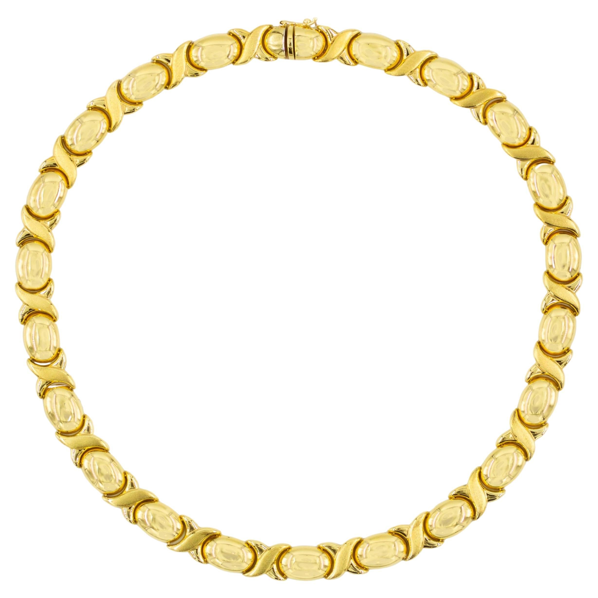 Vintage Italian 14K Yellow Gold "X & O" Necklace, 18 1/4" long For Sale