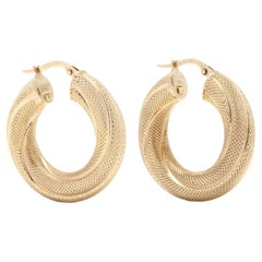 Vintage Italian 14Kt Gold Textured Cable Tube Hoops