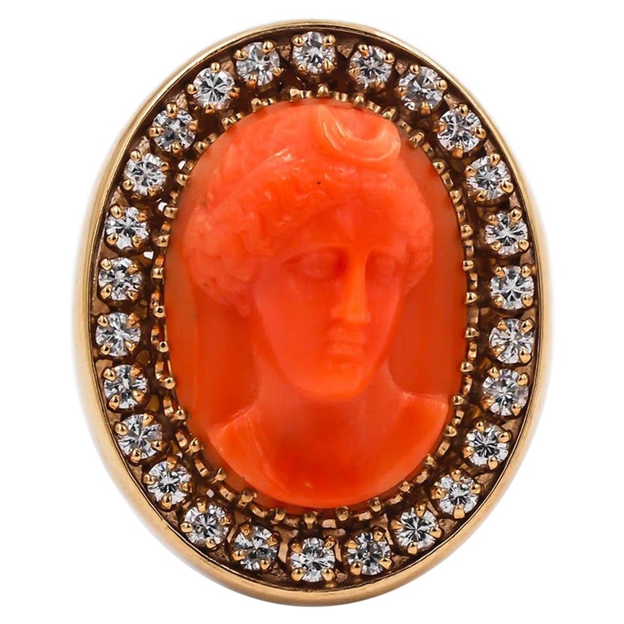 Vintage Italienisch 18 Karat Gold geschnitzt Koralle Kamee
Diamant-Ring
