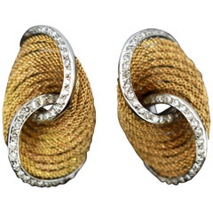 Vintage Italian 18 Karat Gold Ladies Clip-on Earrings with Diamonds, circa 1970s