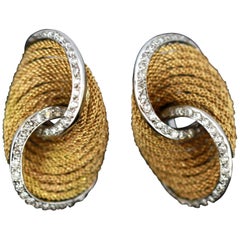 Vintage Italian 18 Karat Gold Ladies Clip-On Earrings with Diamonds, circa 1970s