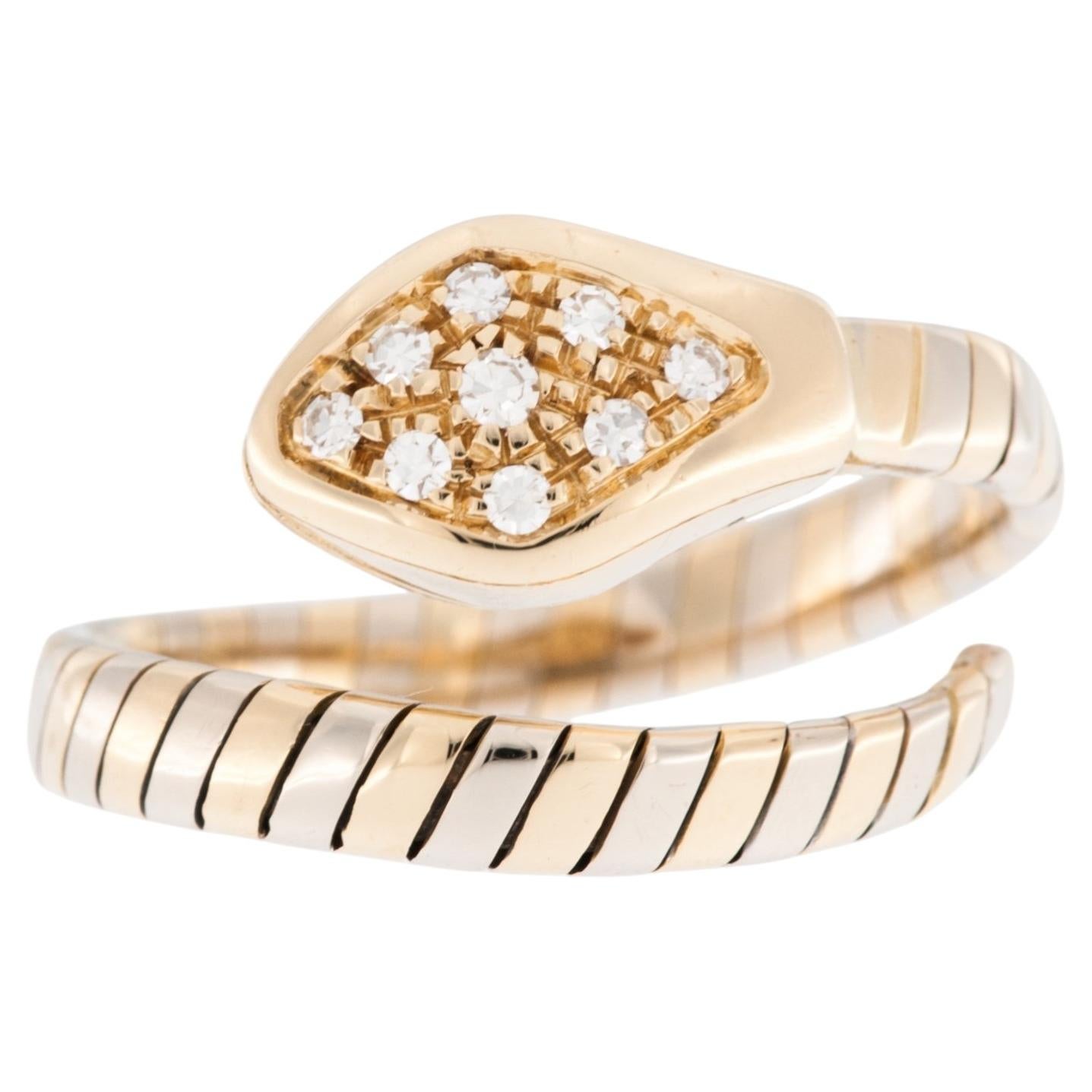 Vintage Italian 18 Karat Gelb- und Weißgold Ring mit Diamanten Snake Design