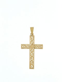Vintage Italienisch 18 Karat Gelbgold Kreuz Hand geschnitzt