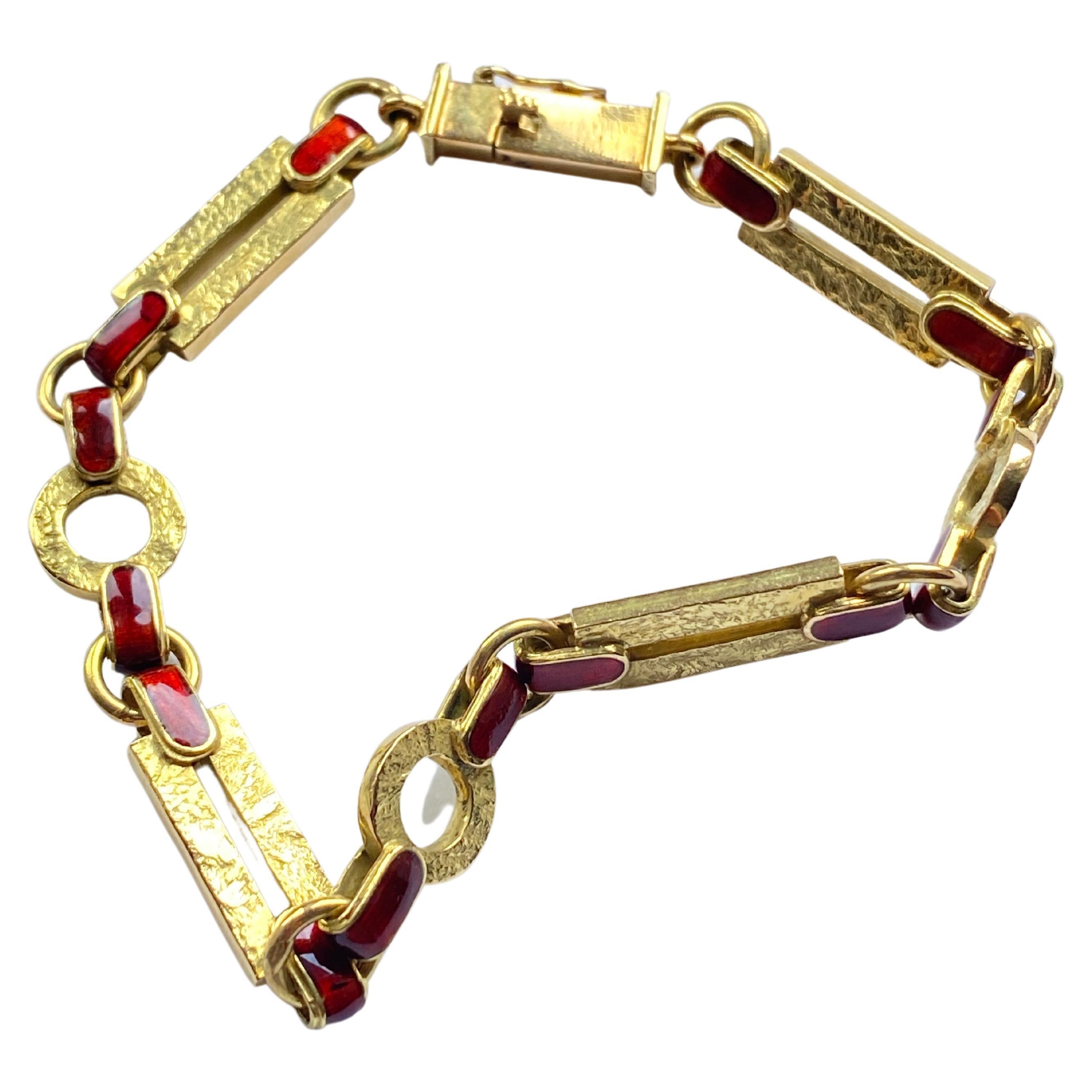 Vintage Italian 18 Karat Yellow Gold Hammered Enamel Chain Bracelet For Sale 7