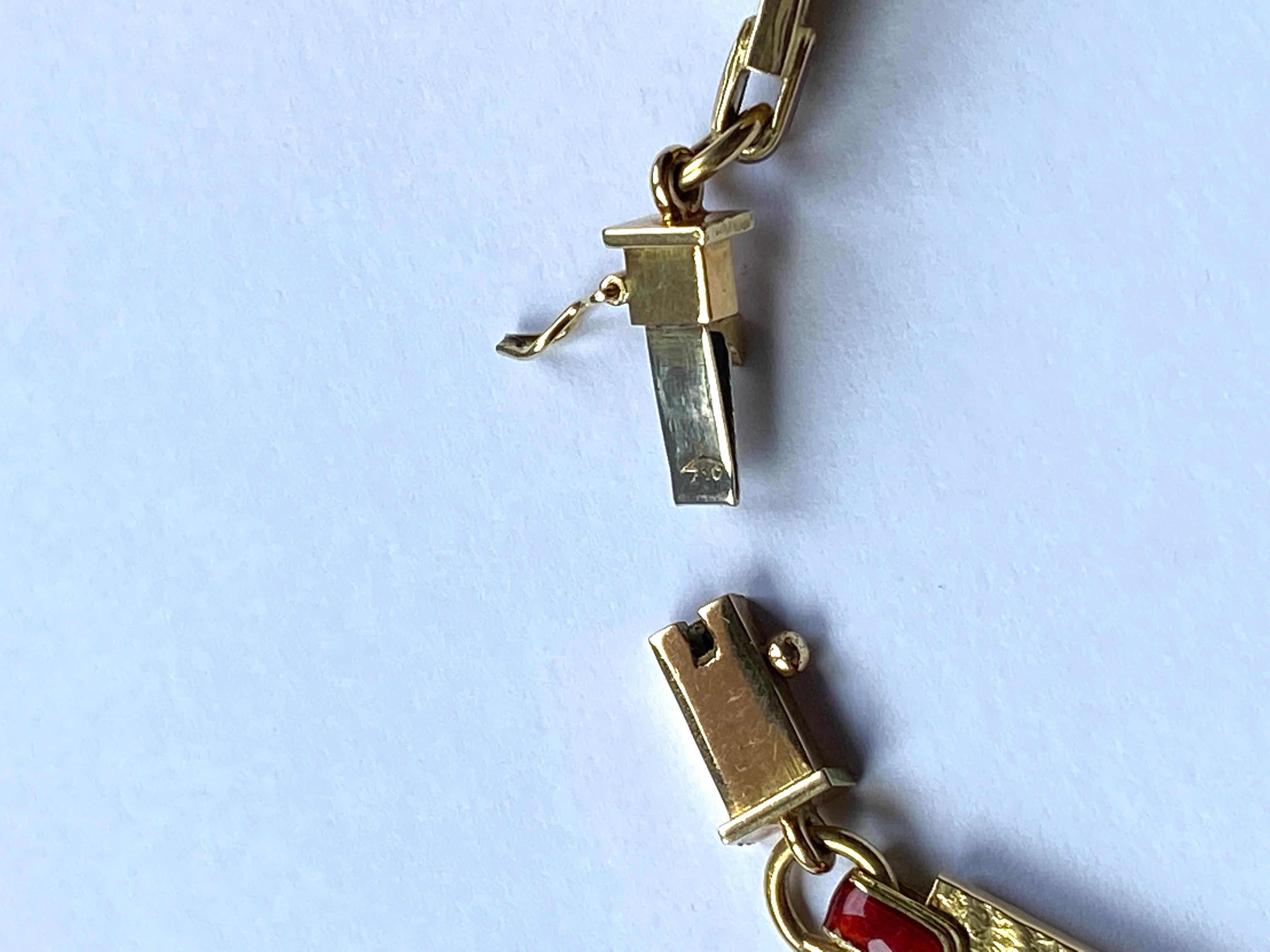 Vintage Italienisch 18 Karat Gelbgold gehämmert Emaille Kette Armband für Damen oder Herren