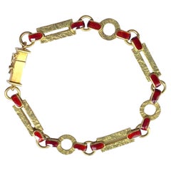 Vintage Italian 18 Karat Yellow Gold Hammered Enamel Chain Bracelet