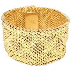 Vintage Italian 18 Karat Yellow Gold Retro Mesh Bracelet, 1960s