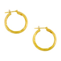 Vintage Italian 18 Karat Yellow Gold Twisted Hoop Earrings