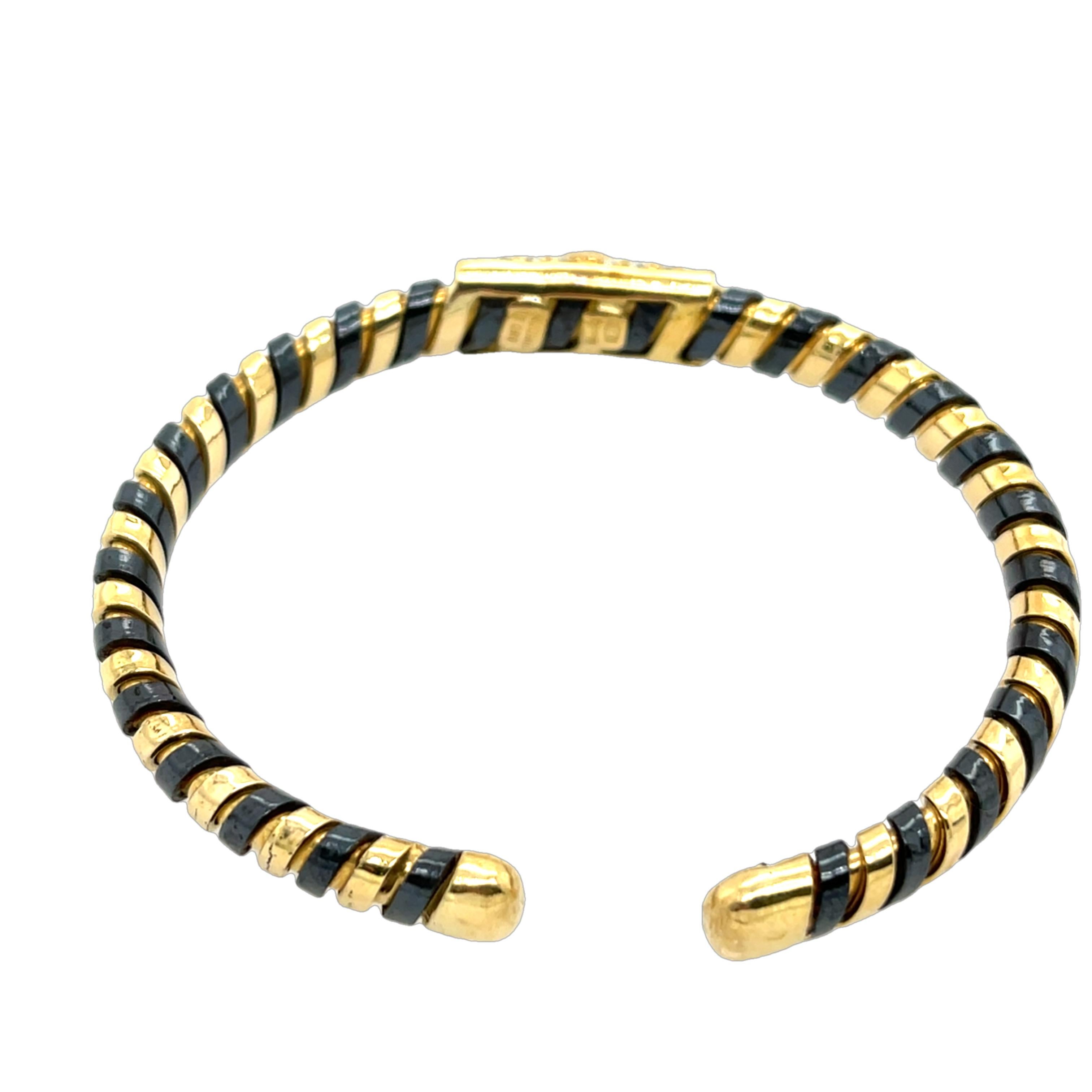 Women's or Men's Vintage Italian 18ct Yellow Gold & Steel Diamond Bangle/Bracelet