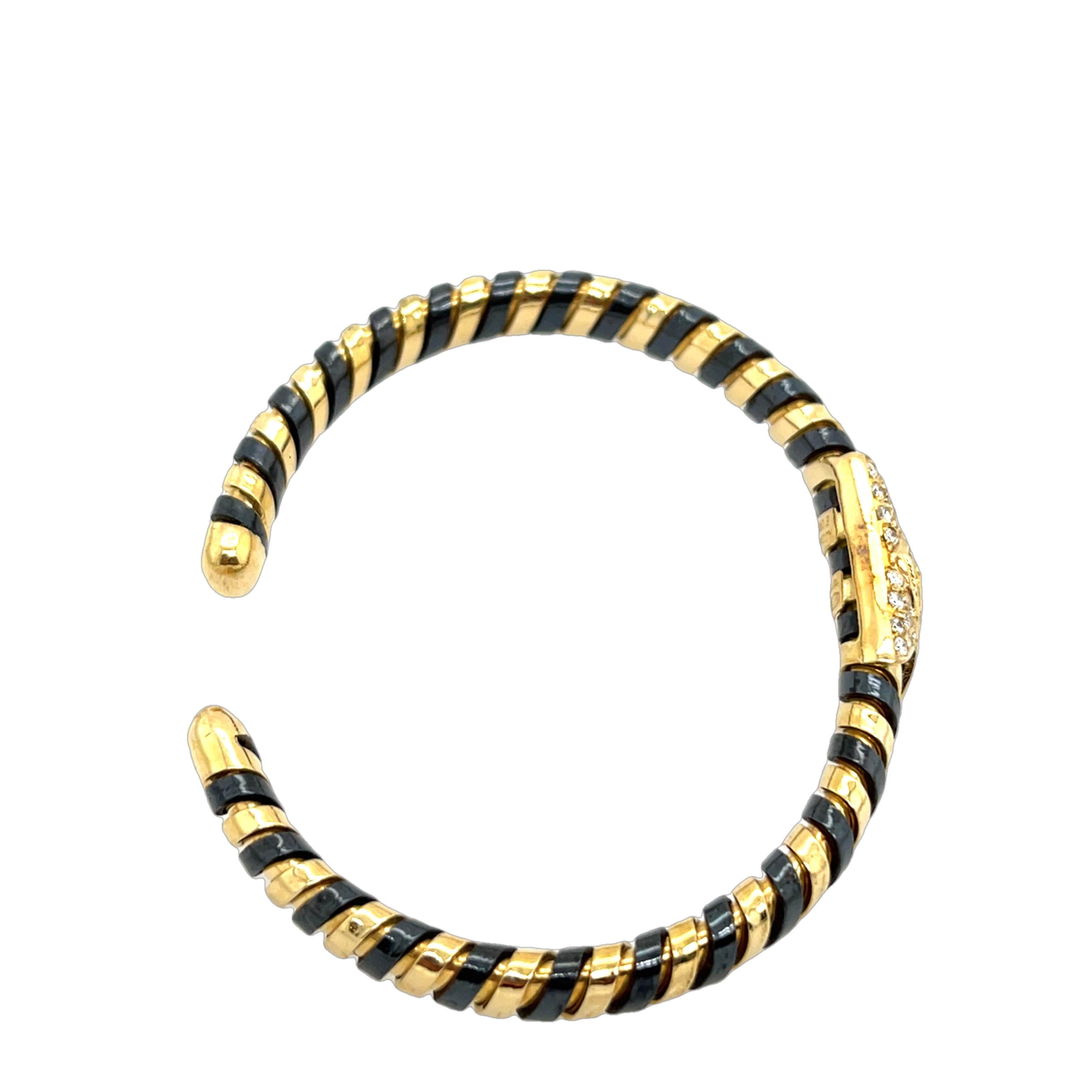 Vintage Italian 18ct Yellow Gold & Steel Diamond Bangle/Bracelet 1