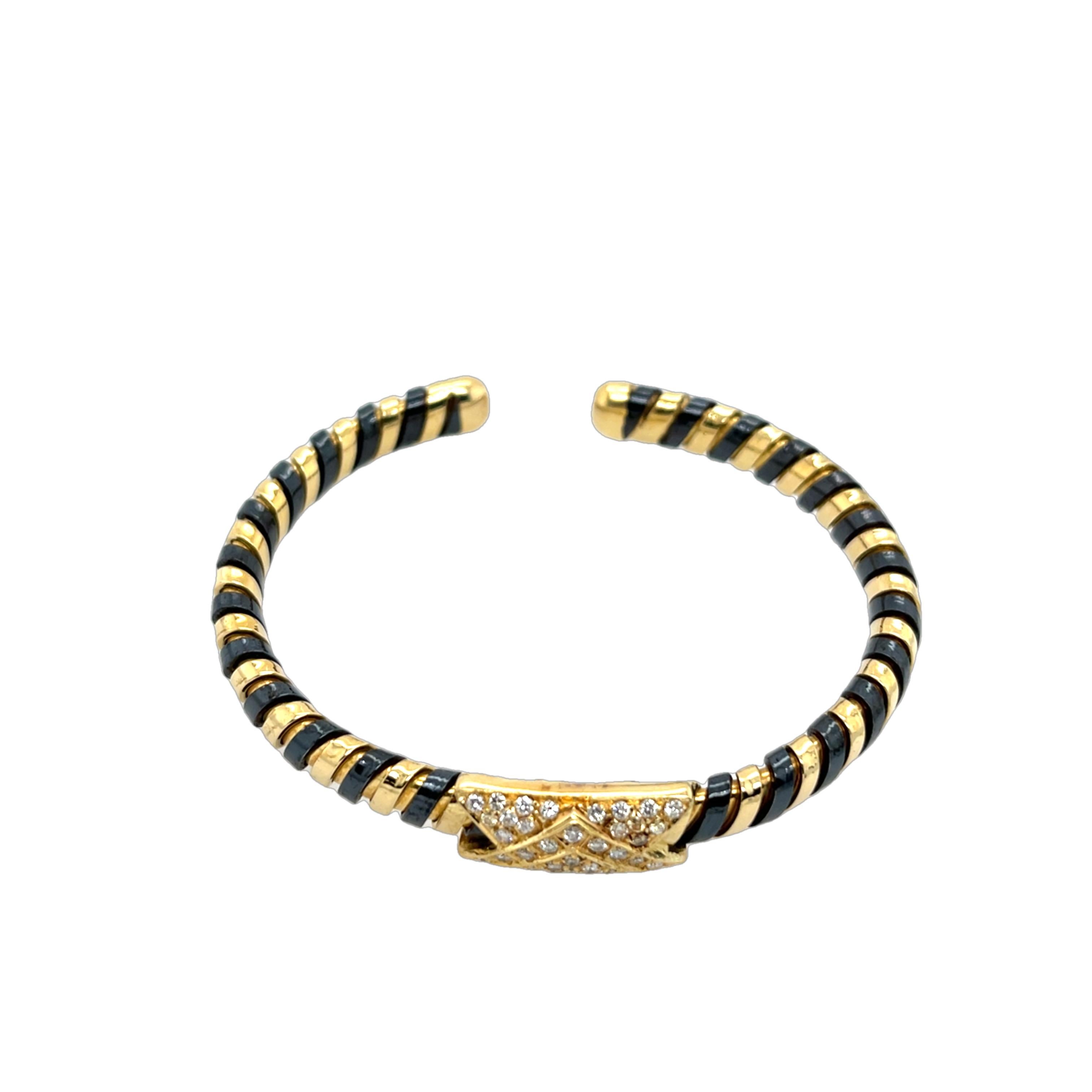 Vintage Italian 18ct Yellow Gold & Steel Diamond Bangle/Bracelet 2