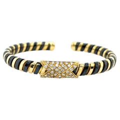 Vintage Italian 18ct Yellow Gold & Steel Diamond Bangle/Bracelet