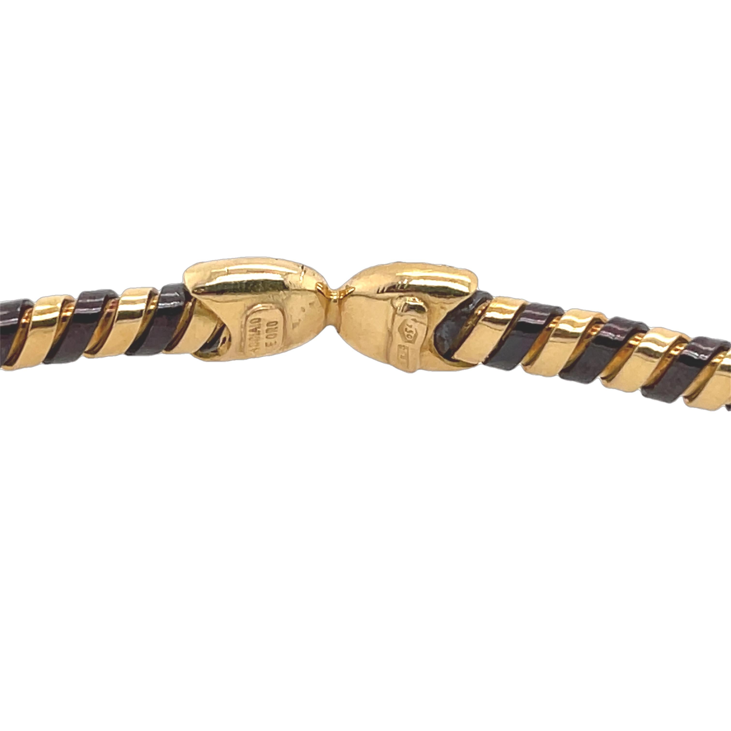 Taille ronde Collier italien vintage en or jaune 18 carats et acier avec diamants en vente