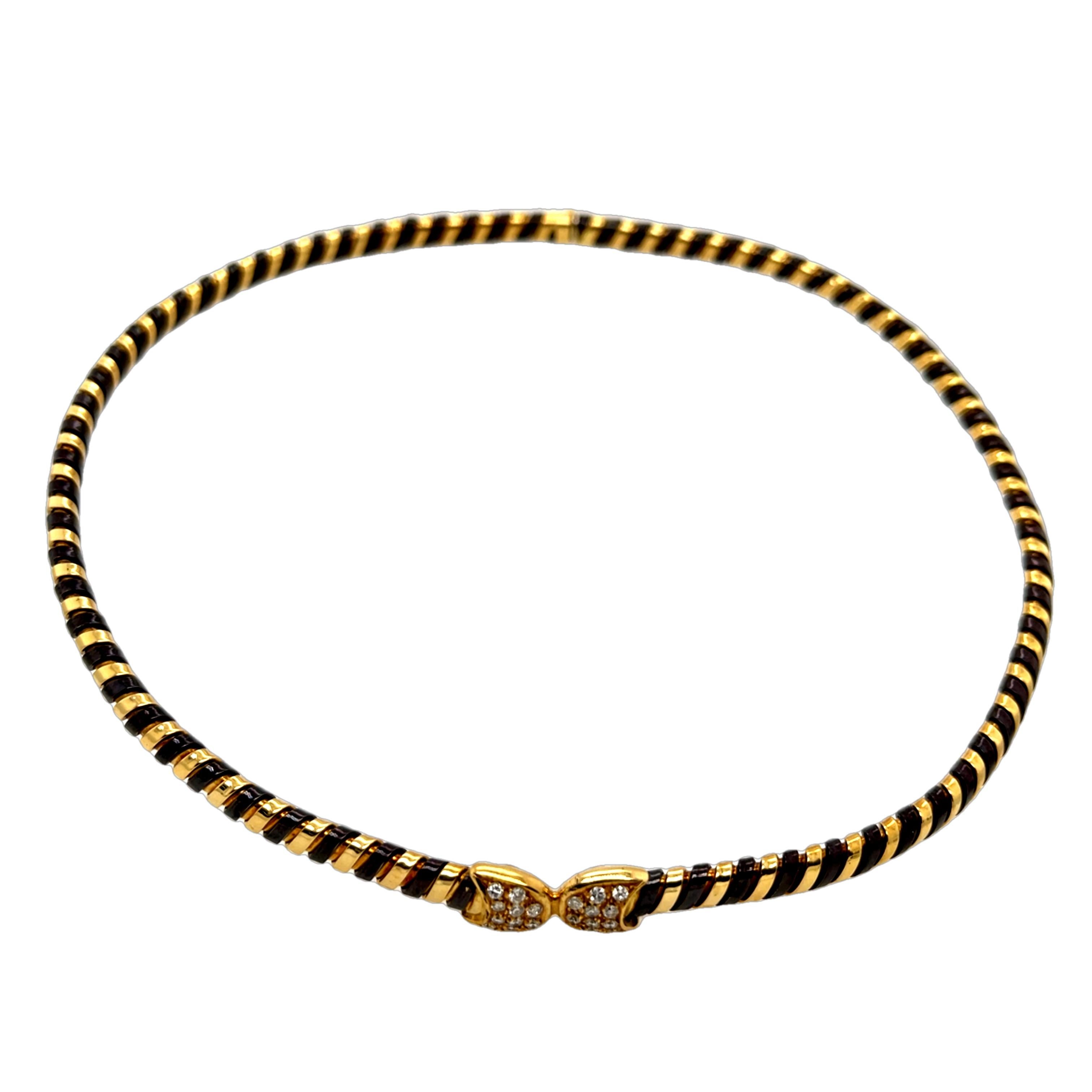 Collier italien vintage en or jaune 18 carats et acier avec diamants Unisexe en vente