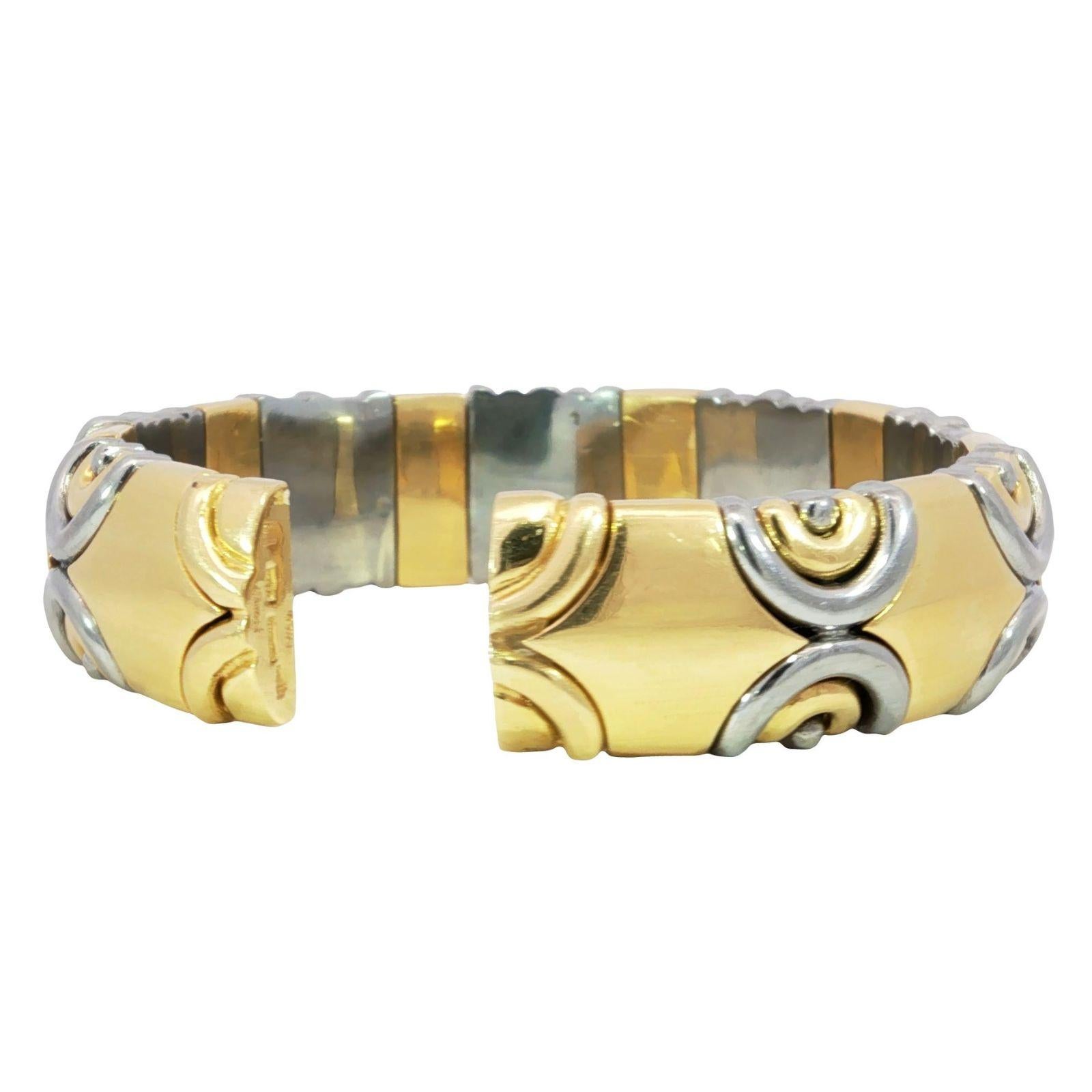 Vintage Italian 18K Diamond Cuff Bracelet Gold & Steel by Acciaio Foro ~1.87ctw For Sale 4