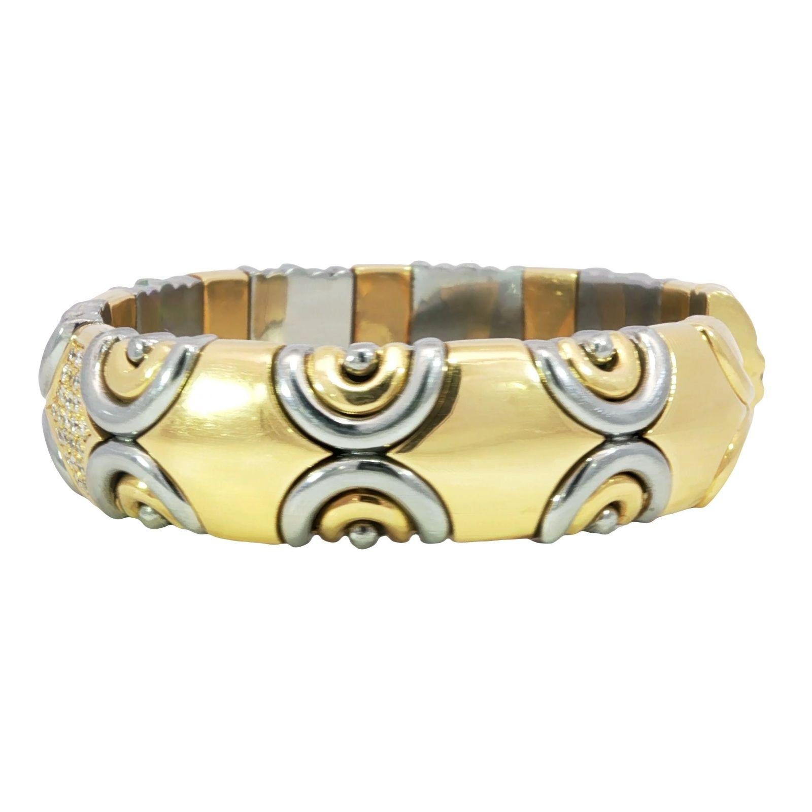 Vintage Italian 18K Diamond Cuff Bracelet Gold & Steel by Acciaio Foro ~1.87ctw For Sale 5