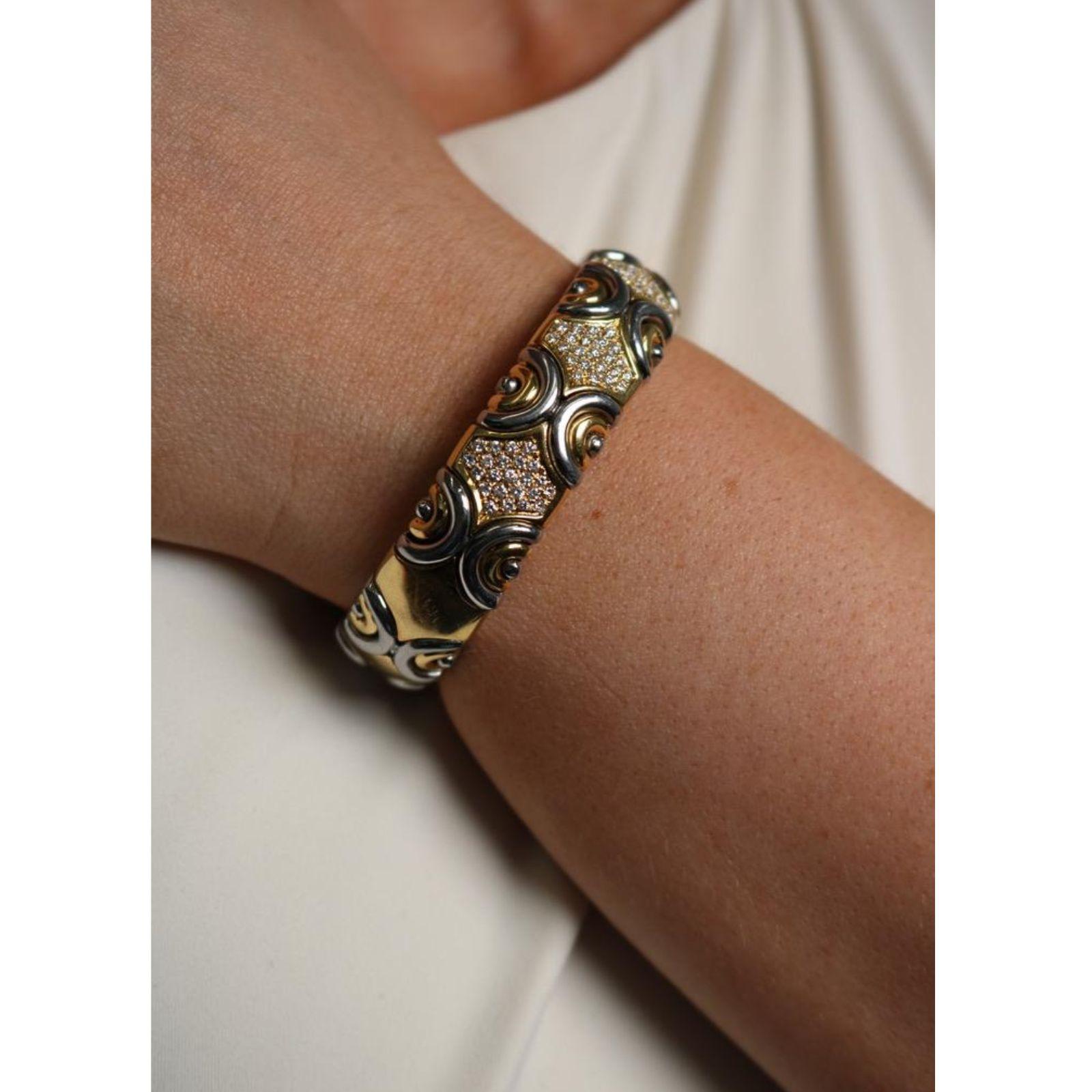 Vintage Italian 18K Diamond Cuff Bracelet Gold & Steel by Acciaio Foro ~1.87ctw For Sale 6