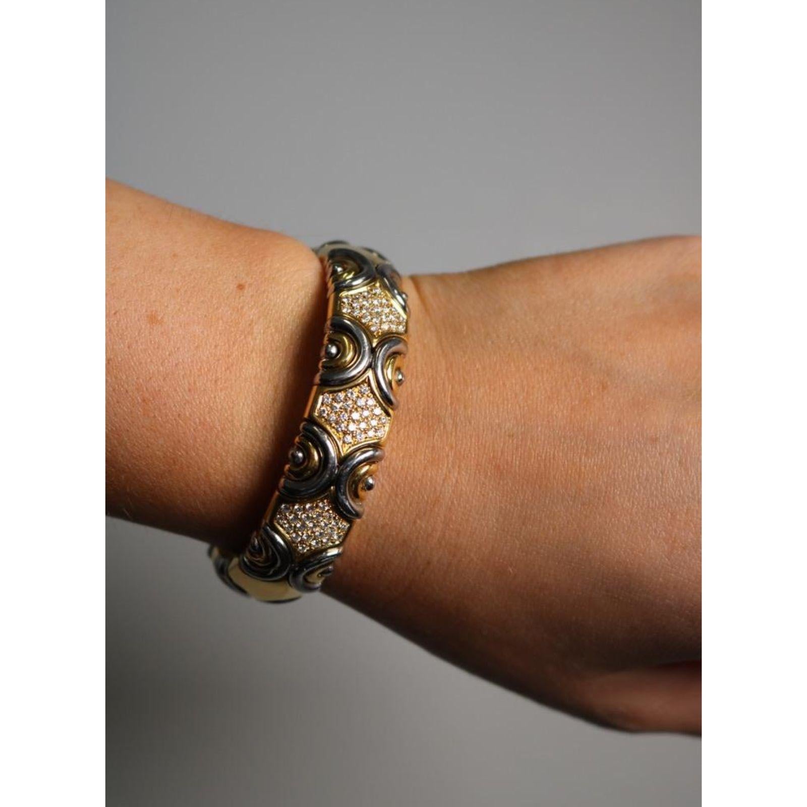 Vintage Italian 18K Diamond Cuff Bracelet Gold & Steel by Acciaio Foro ~1.87ctw For Sale 8