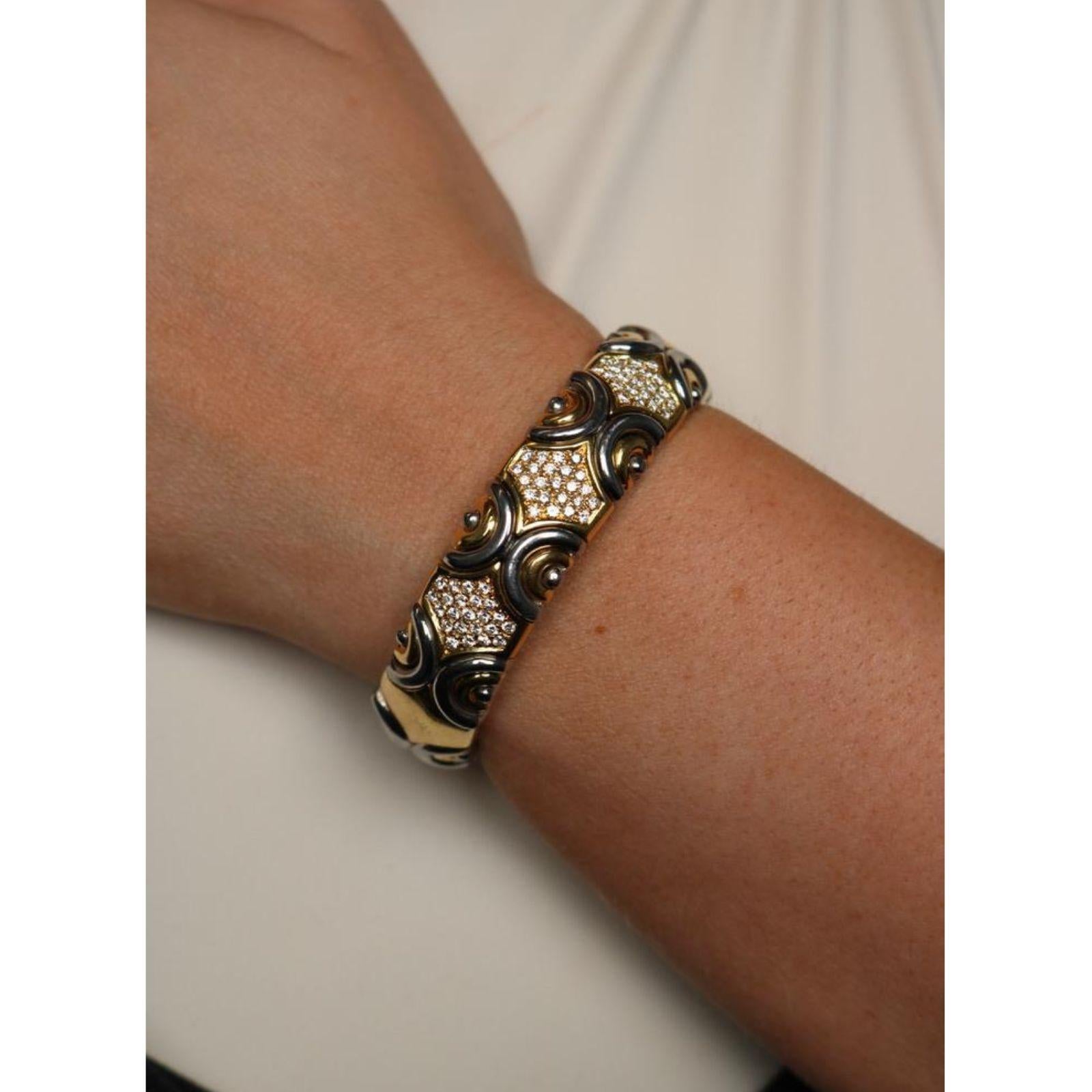Vintage Italian 18K Diamond Cuff Bracelet Gold & Steel by Acciaio Foro ~1.87ctw For Sale 9