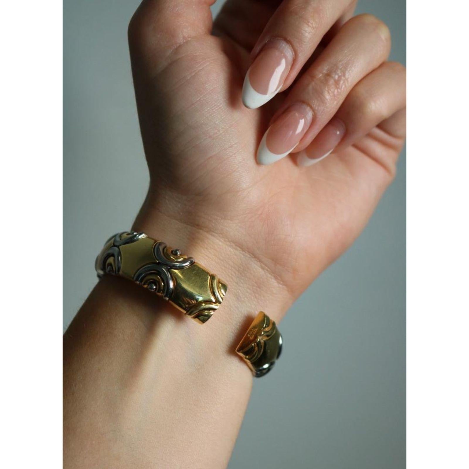 Vintage Italian 18K Diamond Cuff Bracelet Gold & Steel by Acciaio Foro ~1.87ctw For Sale 10
