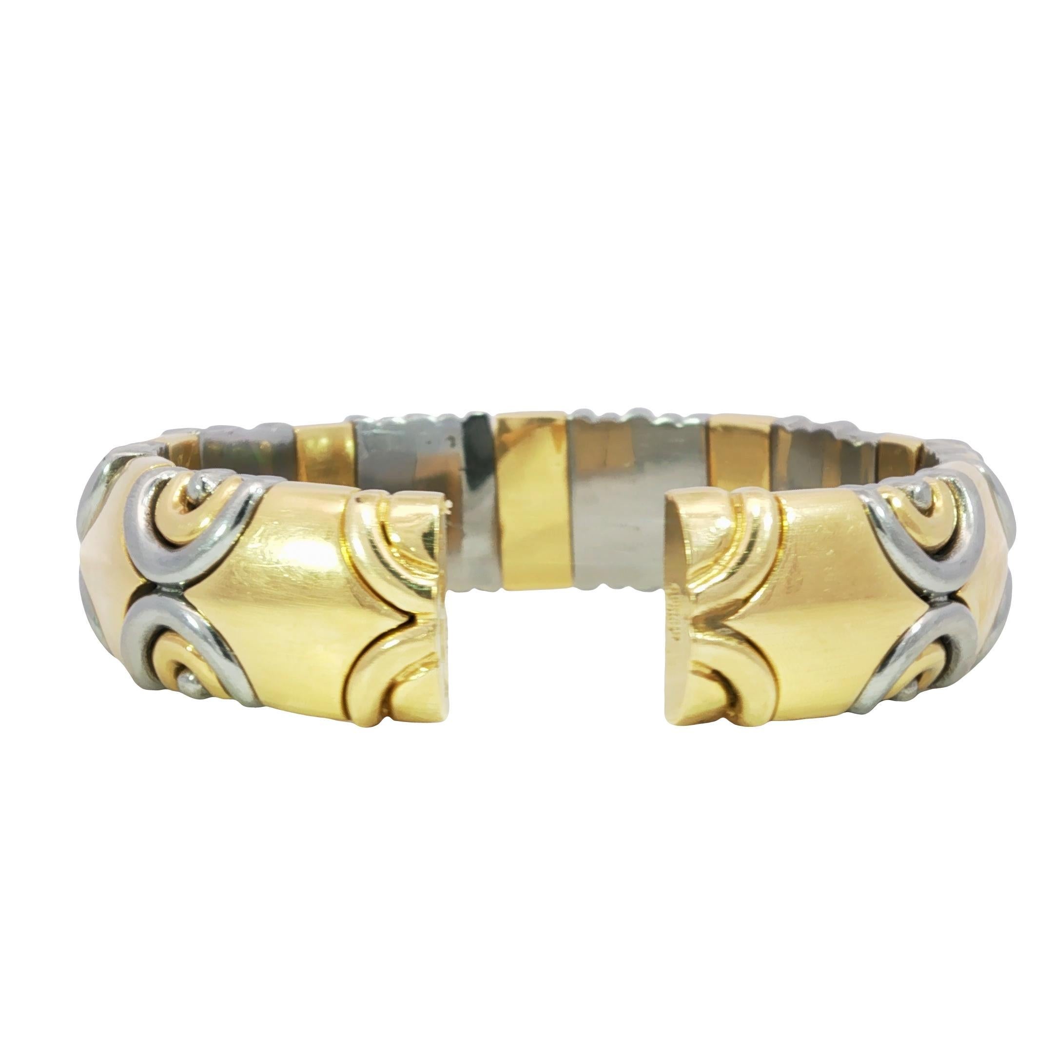 Women's Vintage Italian 18K Diamond Cuff Bracelet Gold & Steel by Acciaio Foro ~1.87ctw For Sale