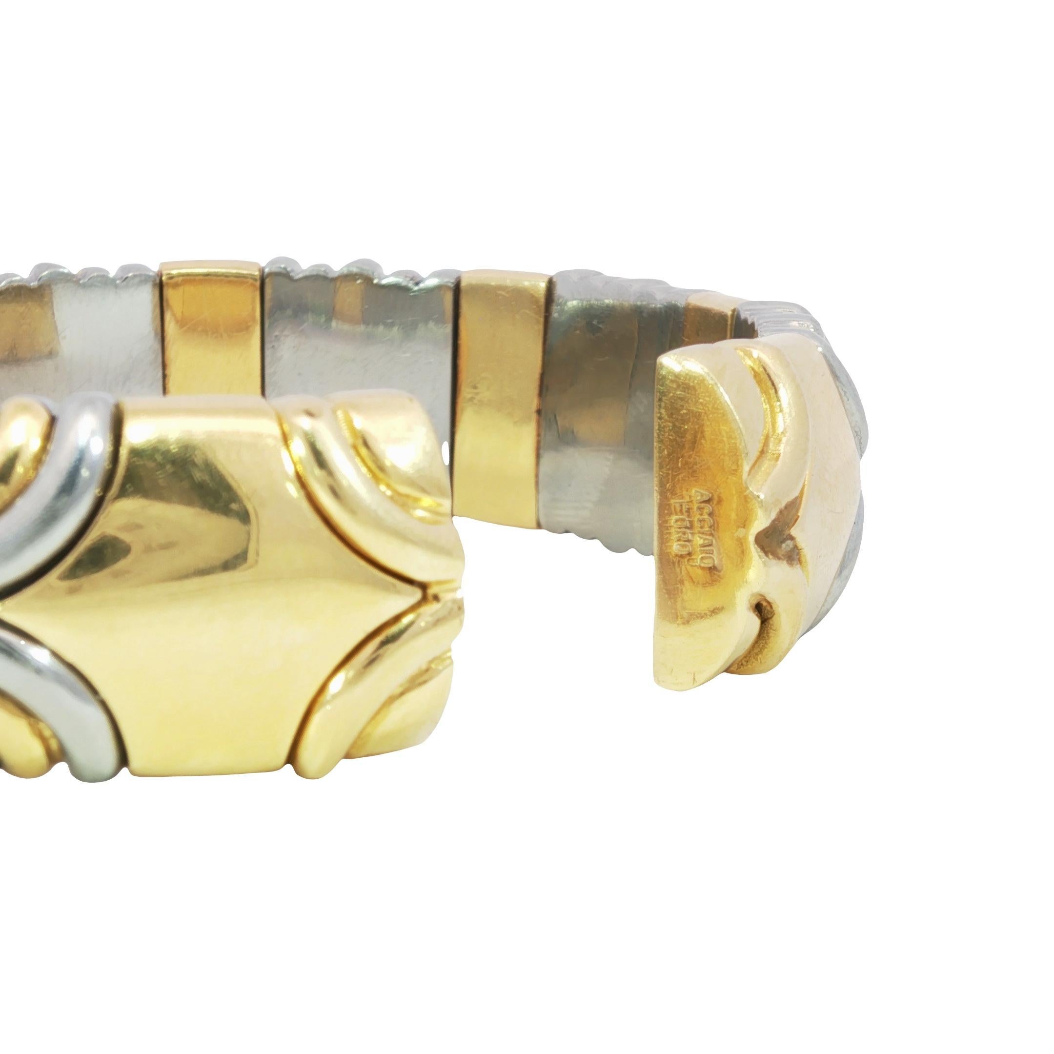 Vintage Italian 18K Diamond Cuff Bracelet Gold & Steel by Acciaio Foro ~1.87ctw For Sale 2