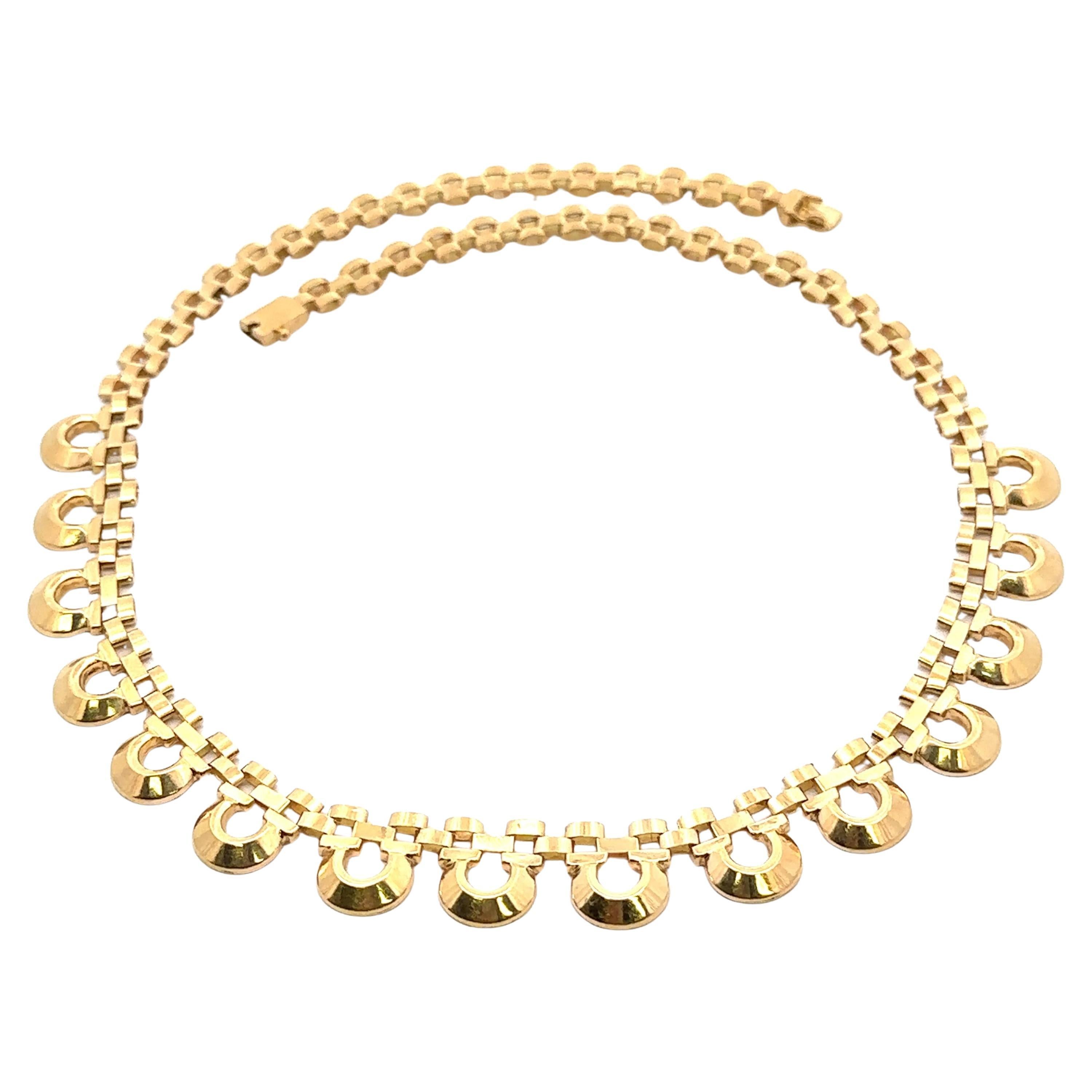 Italienische 18 Karat Gold 17" Panther-Gliederhalskette mit polierten Finish-Tropfen, Vintage