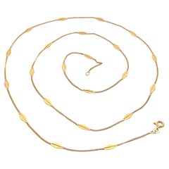Vintage Italian 18k Gold 30" Polished Flat Station on Long  Curb Link Chain