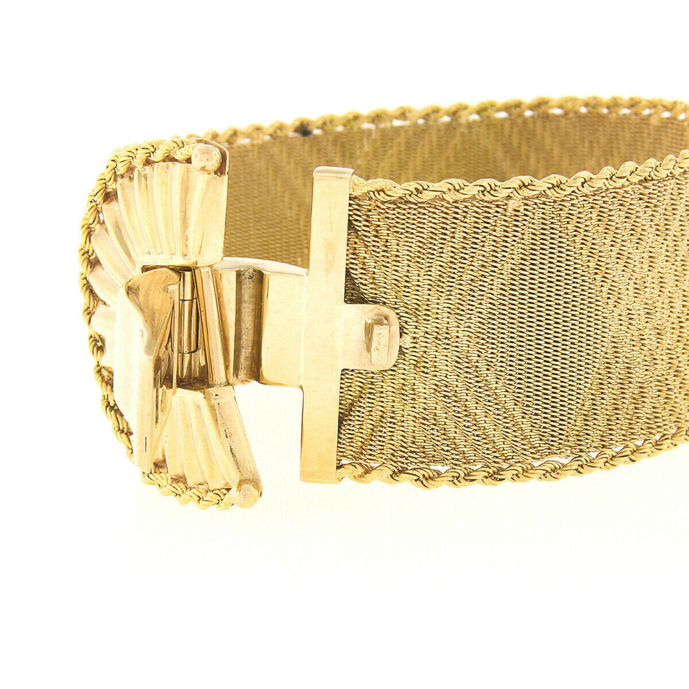 Women's Vintage Italian 18K Gold Woven Mesh Rope Chain Border Wide Strap Bracelet For Sale