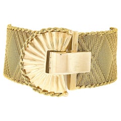 Vintage Italian 18K Gold Woven Mesh Rope Chain Border Wide Strap Bracelet