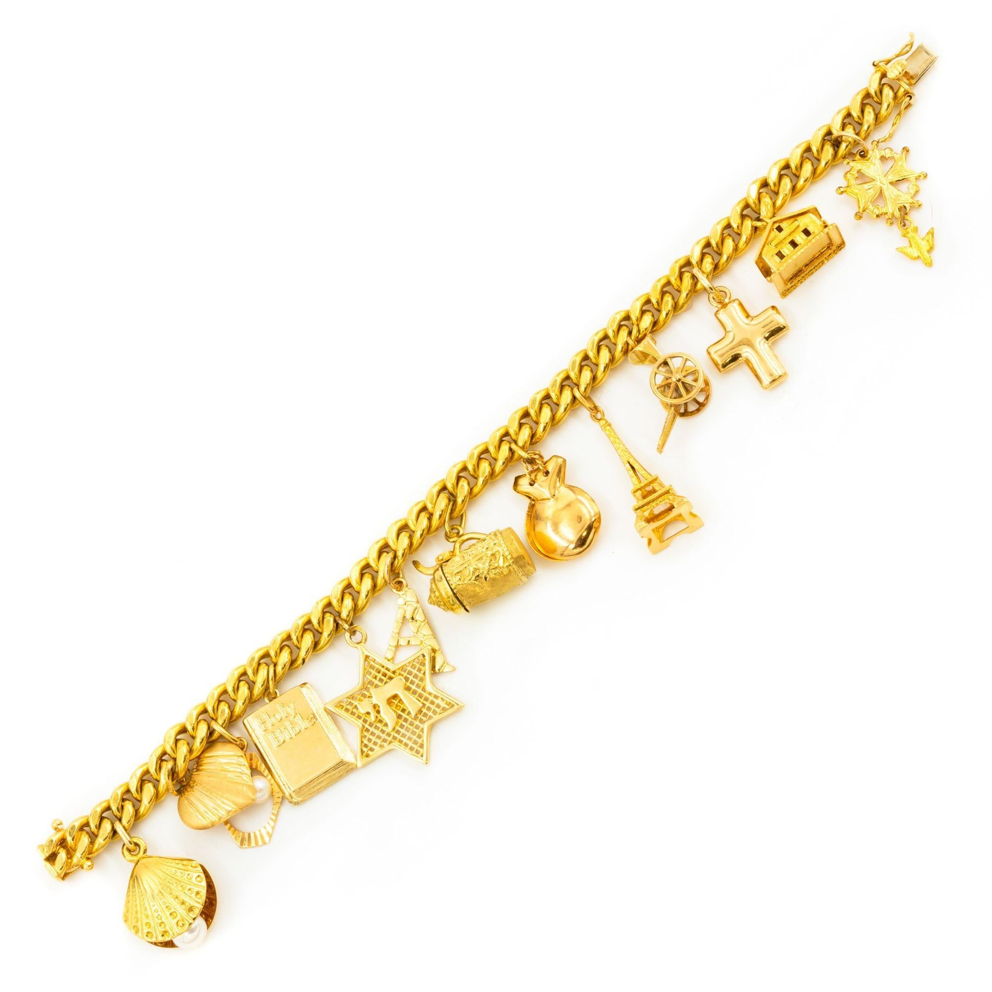 Vintage Italian 18k Gold Bracelet with 14k Gold Charms by Uno-a-Erre 9