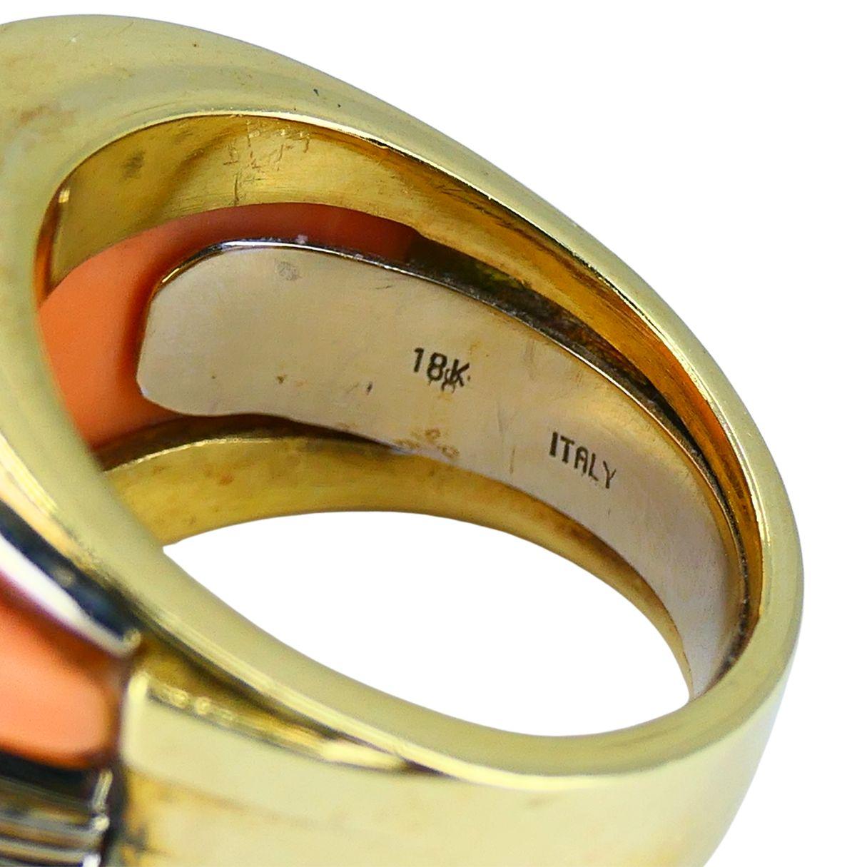 Anello di corallo e diamanti d'epoca in oro 18 carati in vendita 4
