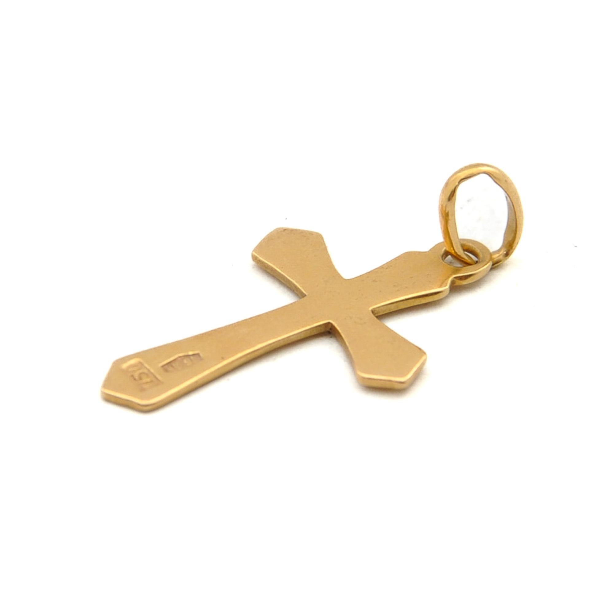 Italian 18K Gold Vintage Cross Charm Pendant For Sale 4